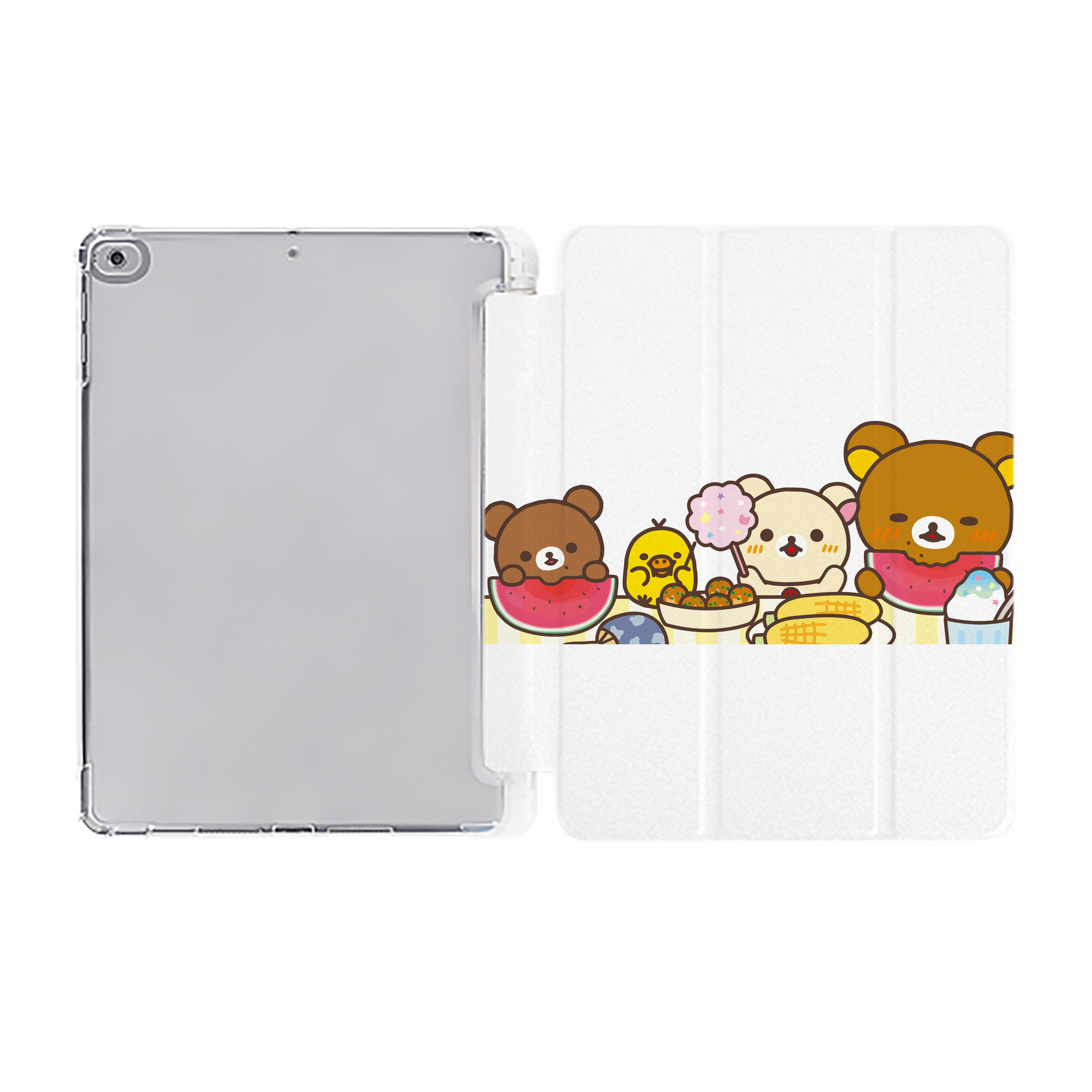 （画像用） リラックマ リラックマ キイロイトリ Rilakkuma Korilakkuma Kiiroitori IPad ケース ペン収納付き 三つ折りスタンド PUレザー×シリコン 対応機種9.5/10.5/10.9インチ